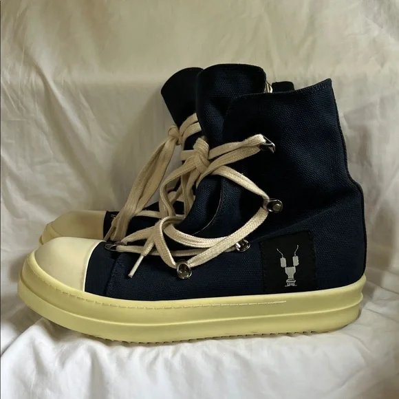 Rick Owens Navy and Cream High-Top Sneakers